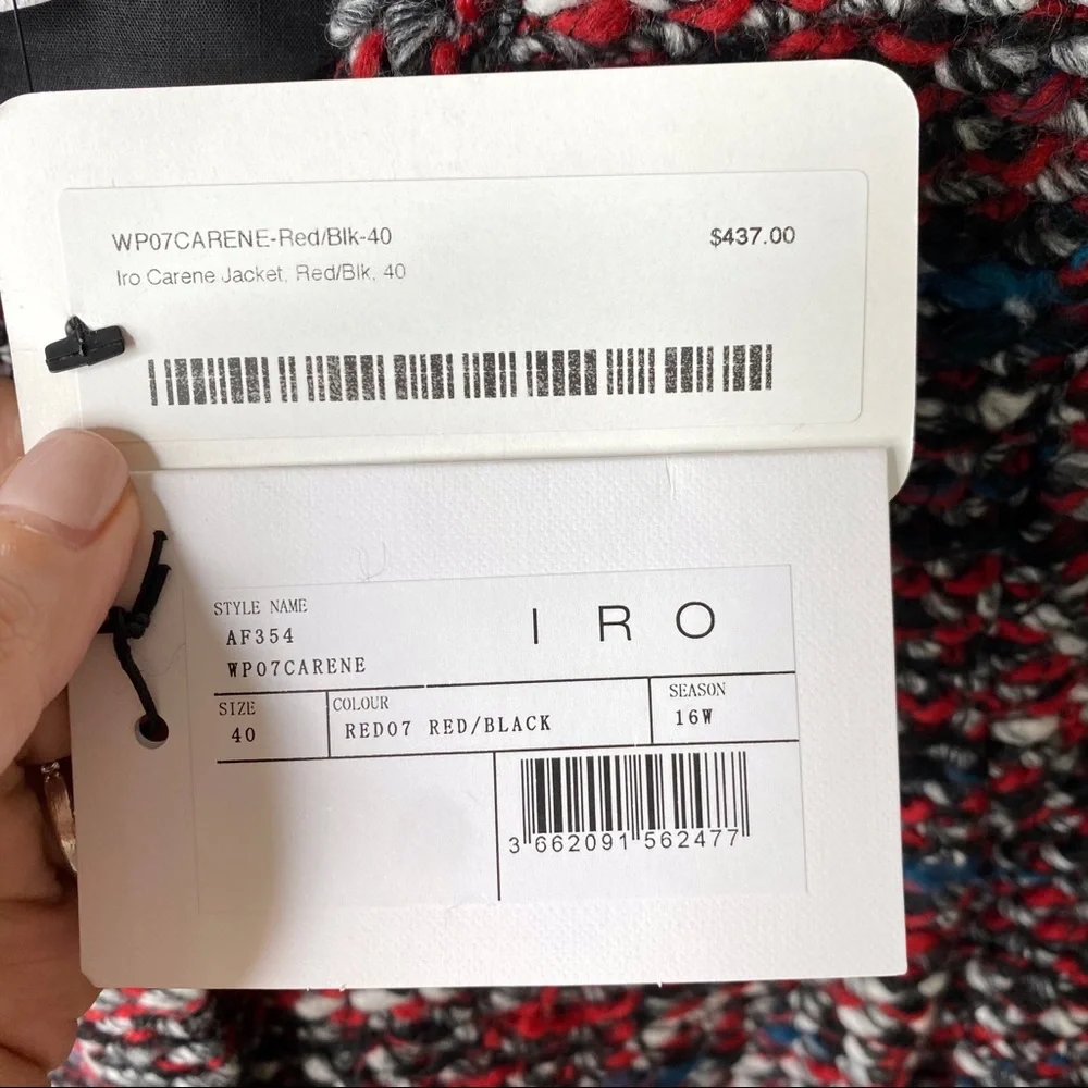 NWT IRO Carene Tweed Jacket Knit Knotted Boucle Red Black Wool Blend Size 40/L - Picture 8 of 14